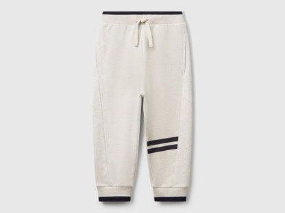Benetton boys grey lightweight joggers front view with drawstring waist