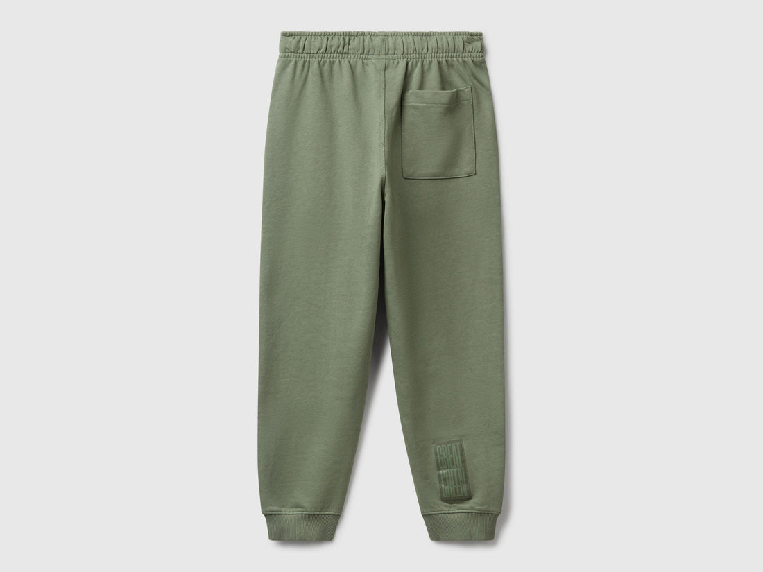 Side view of Benetton boys cotton joggers in military green