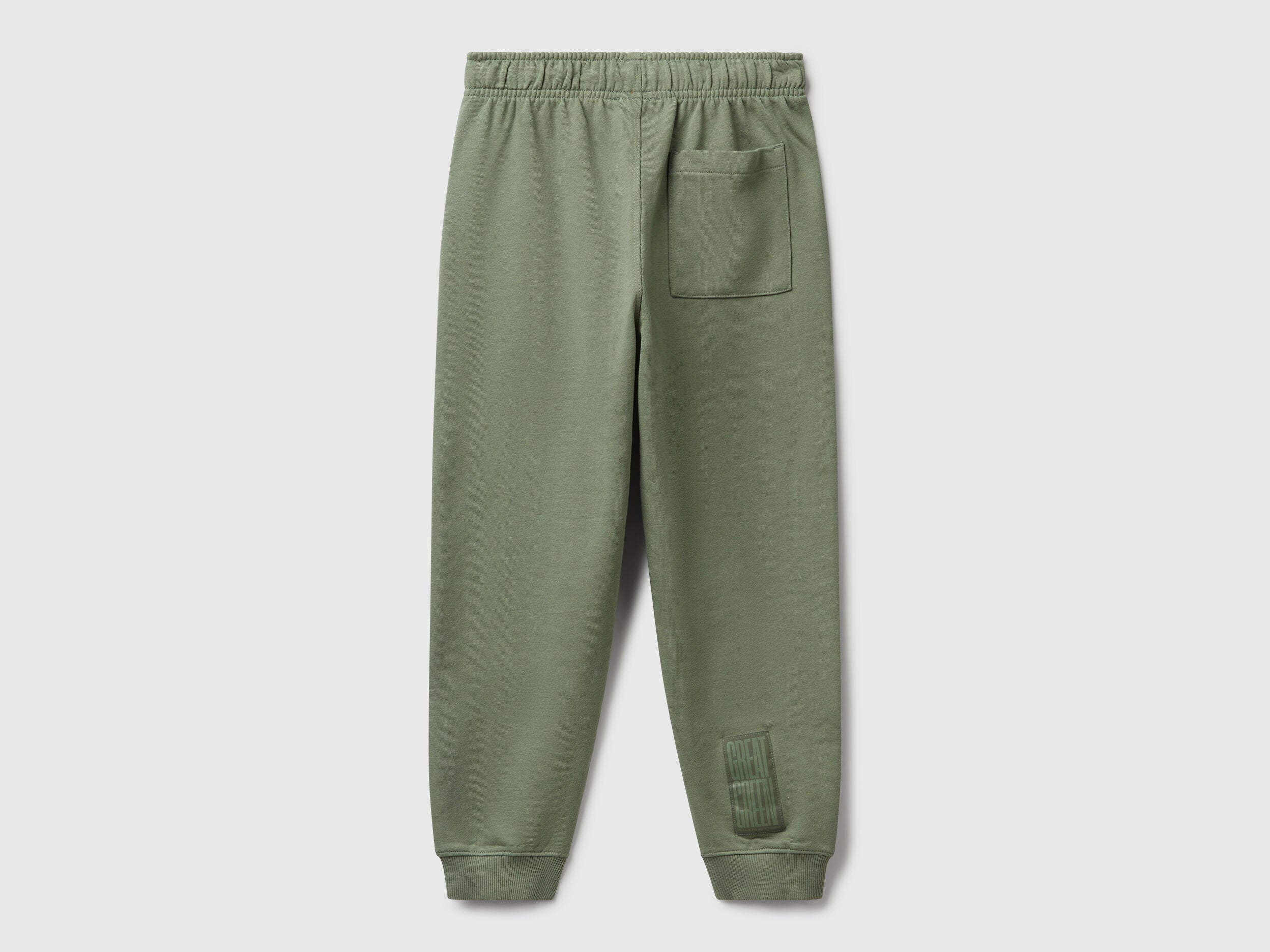 Side view of Benetton boys cotton joggers in military green