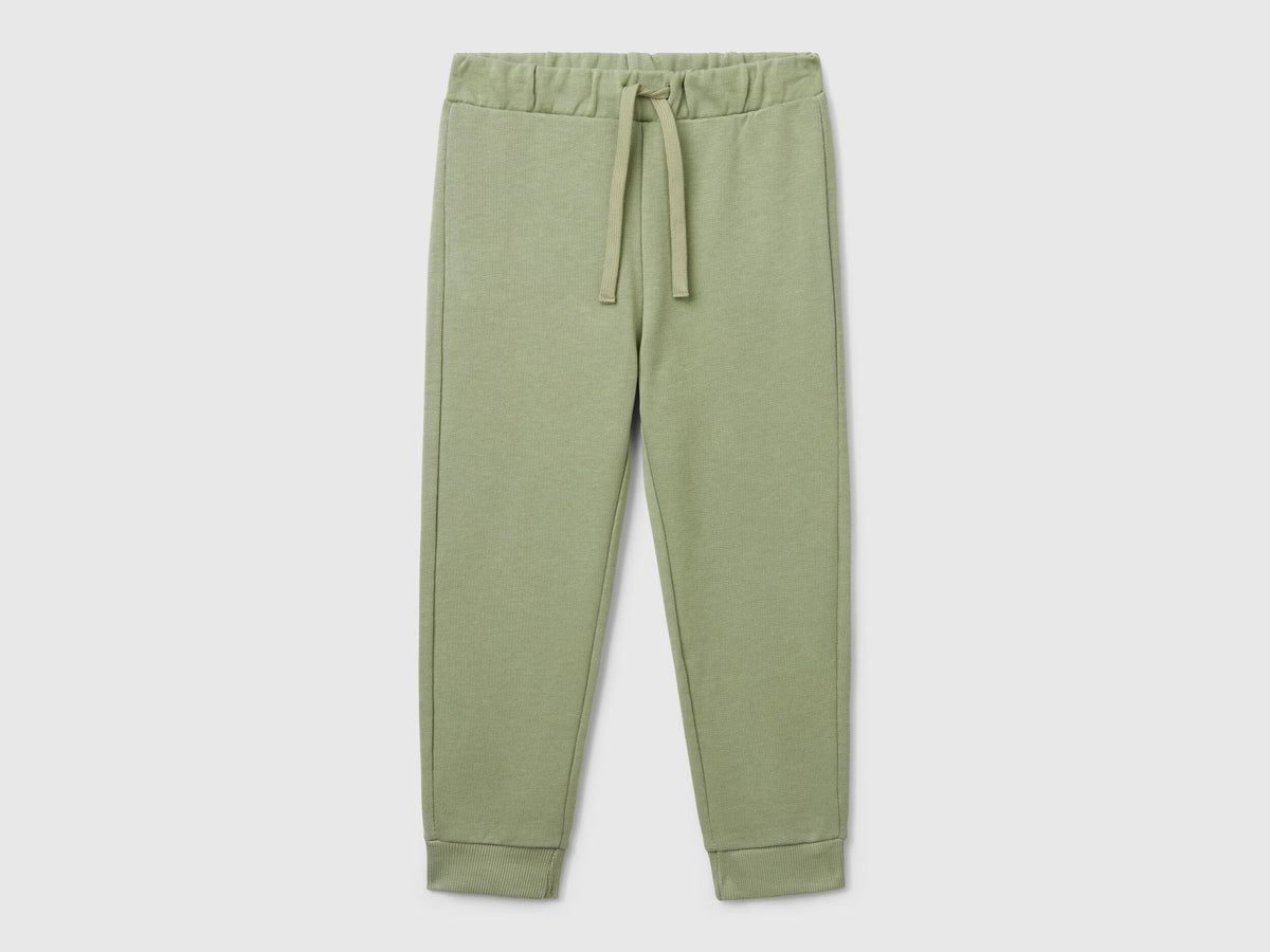 Benetton boys olive green organic cotton sweatpants front view