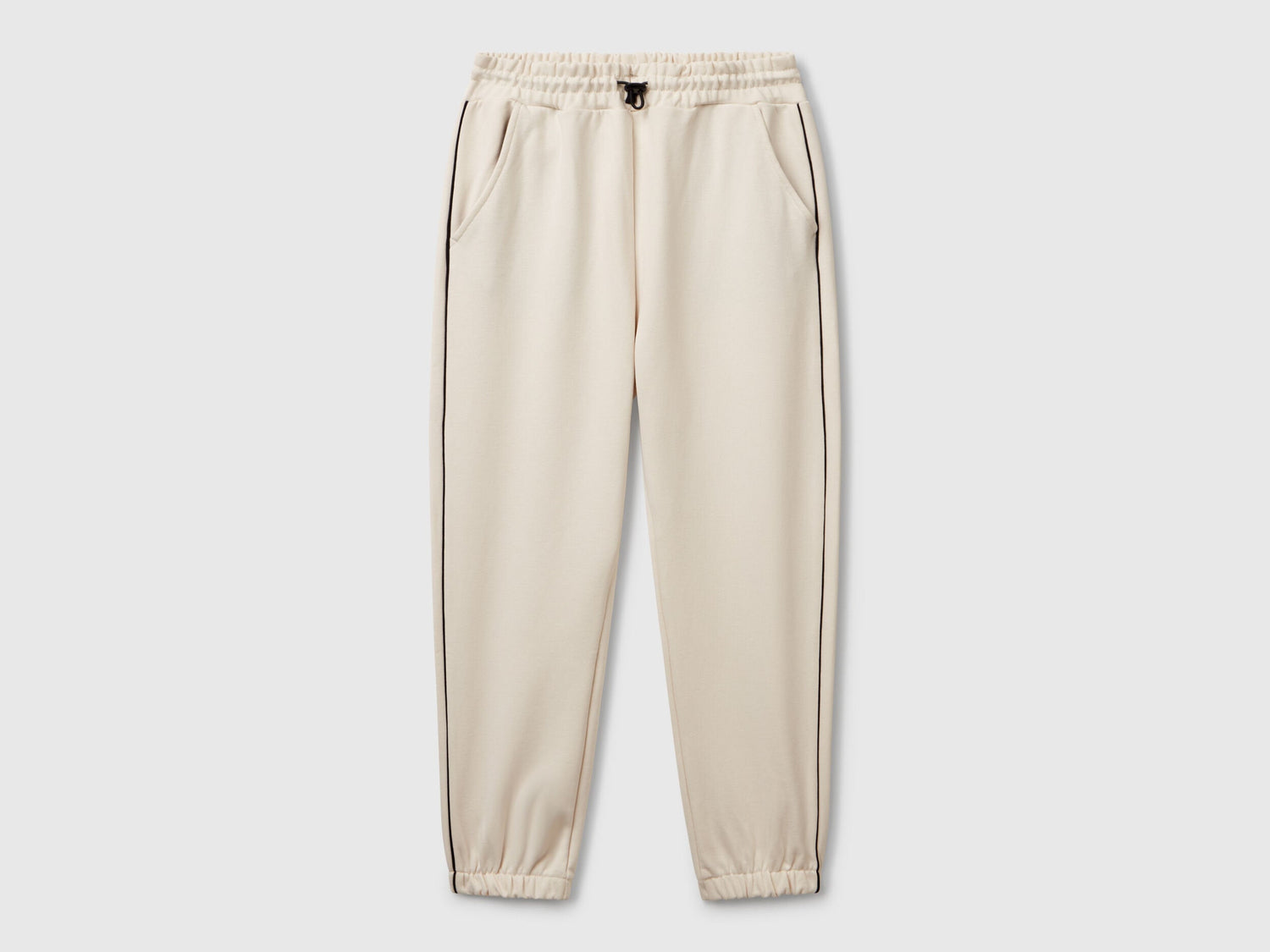 Benetton boys olive green sweatpants front view with piping detail