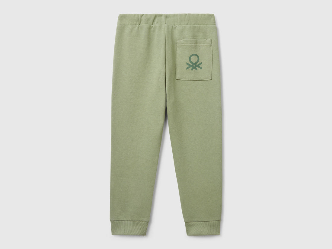 Benetton boys olive green sweatpants back view with pocket
