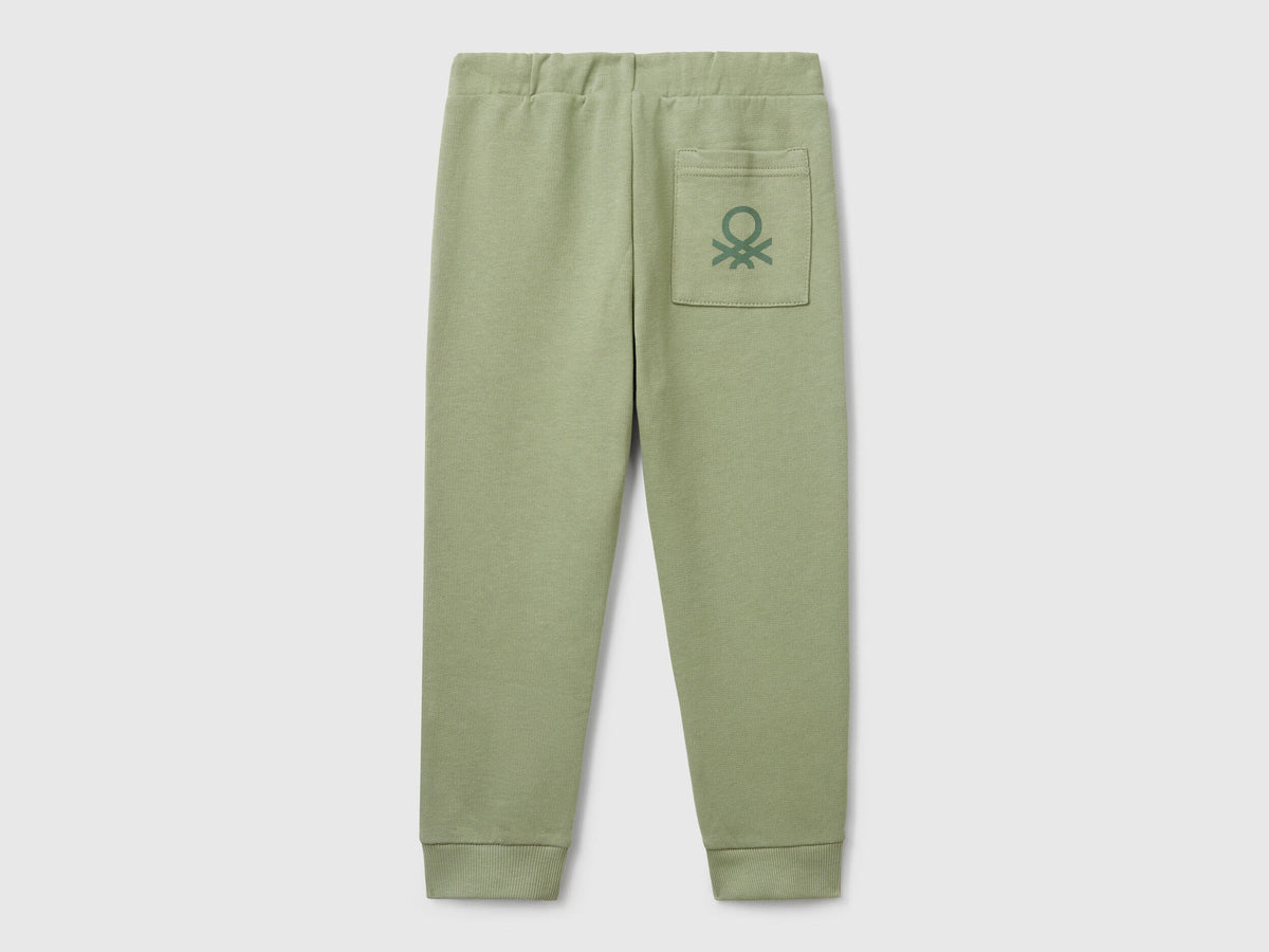 Benetton boys olive green sweatpants back view with pocket