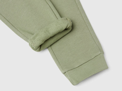 Benetton boys olive green sweatpants detail of ribbed cuffs and logo