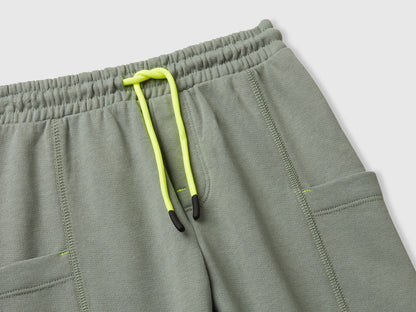 Back view of Benetton cargo sweatpants with drawstring waist