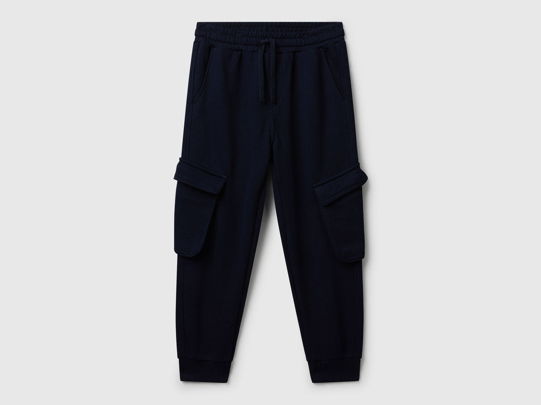 Benetton dark blue sweat fabric cargo joggers front view