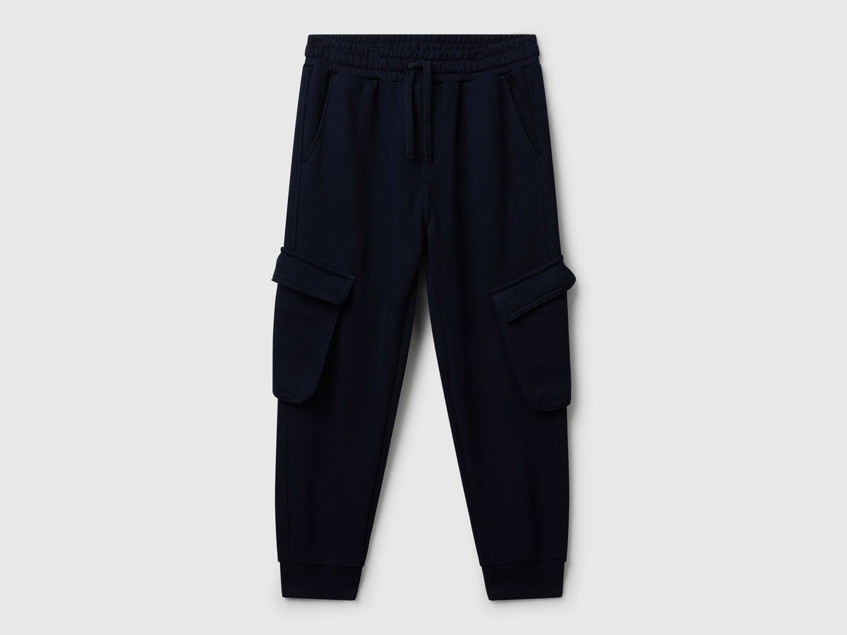 Benetton dark blue sweat fabric cargo joggers front view
