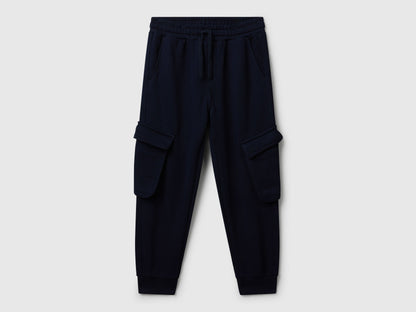 Benetton dark blue sweat fabric cargo joggers front view