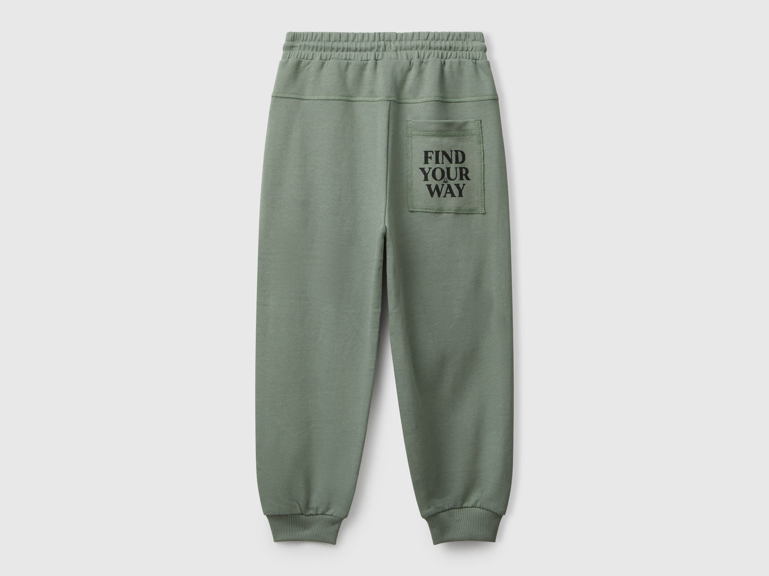 Back view of Benetton graffiti print sweatpants with patch pocket and logo detail