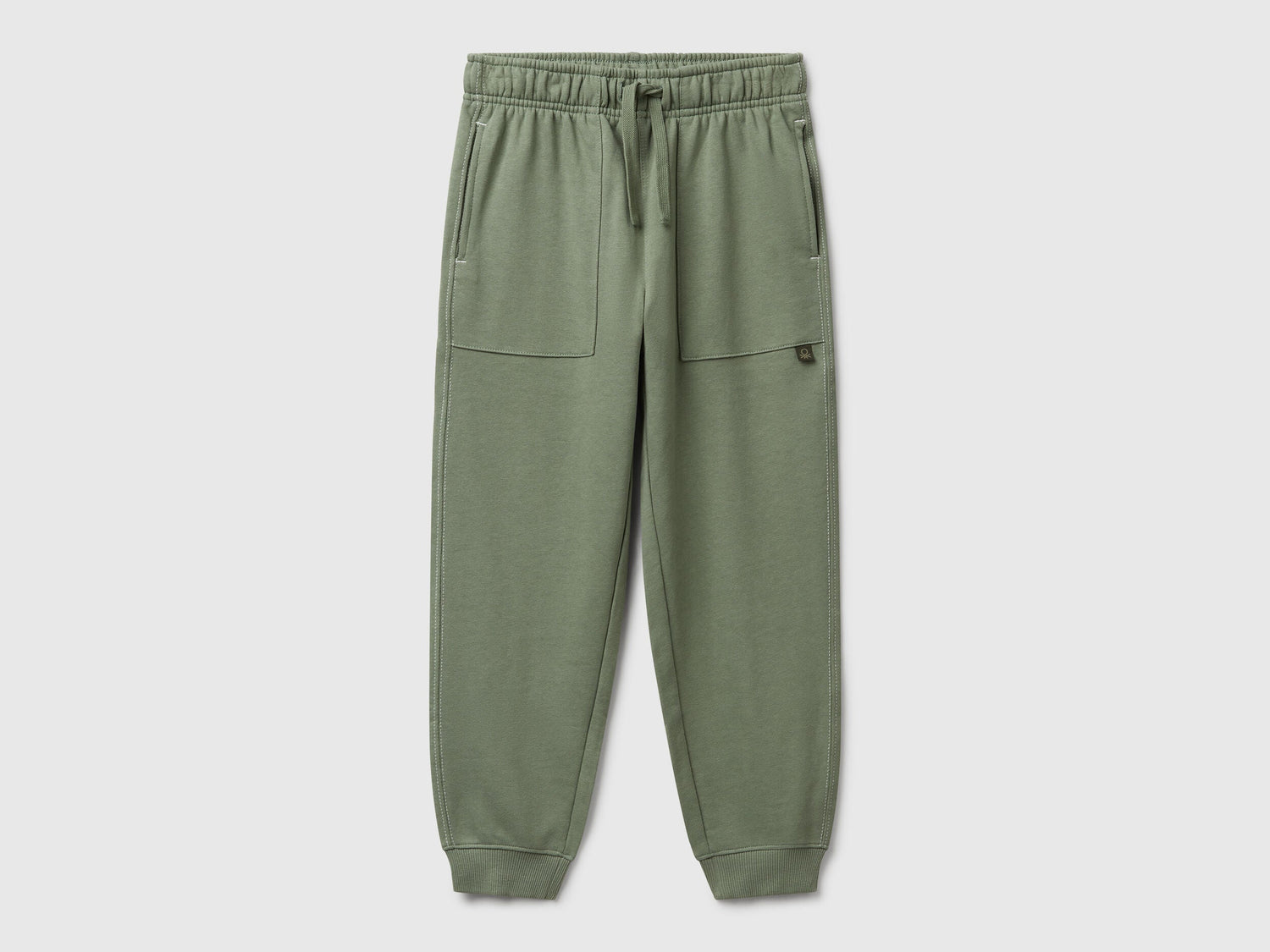 Benetton green pure cotton joggers front view with pockets