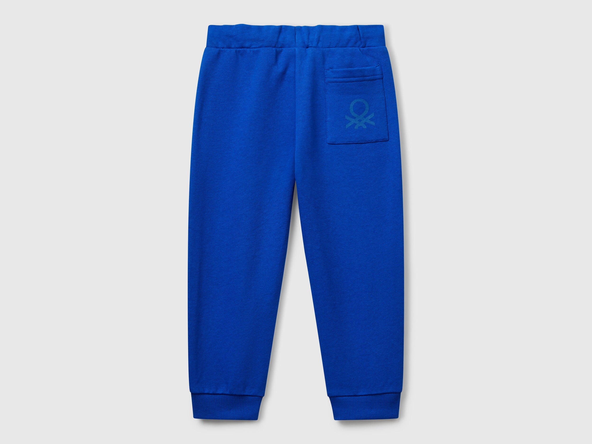Back view of Benetton logo print sweatpants with certified organic detail