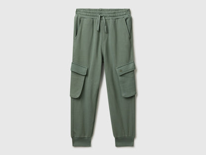 Benetton sweat fabric cargo joggers front view with flap pockets