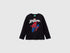 Front view: Black Marvel Spiderman long-sleeve T-shirt with large Spiderman graphic on chest.
