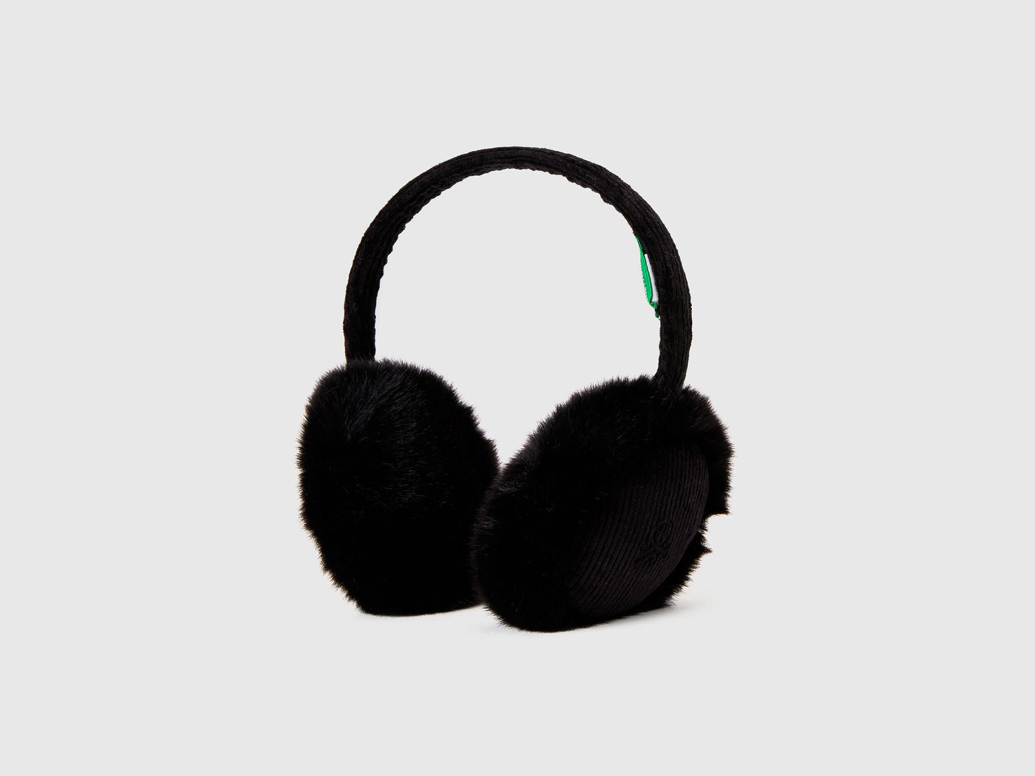 Black synthetic fur earmuffs for warmth.