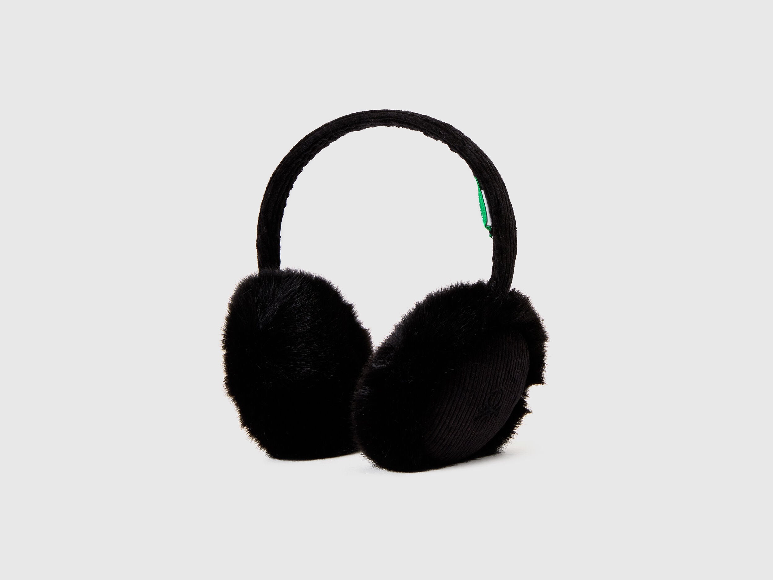 Black synthetic fur earmuffs for warmth.