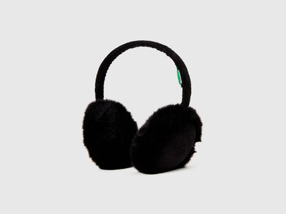 Black synthetic fur earmuffs for warmth.