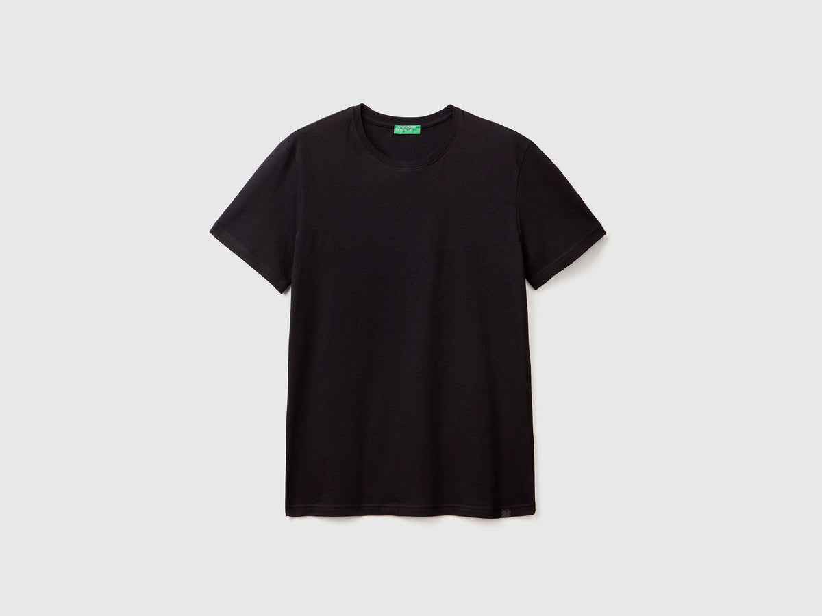 Front view of a simple black t-shirt, shown as a standalone item on a white background.