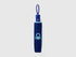 Front view of a blue umbrella, perfect for protection from rain or sun.
