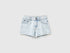 Front view of light wash denim shorts for girls with butterfly embroidery.