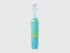 Folded light blue Benetton umbrella, compact and portable.