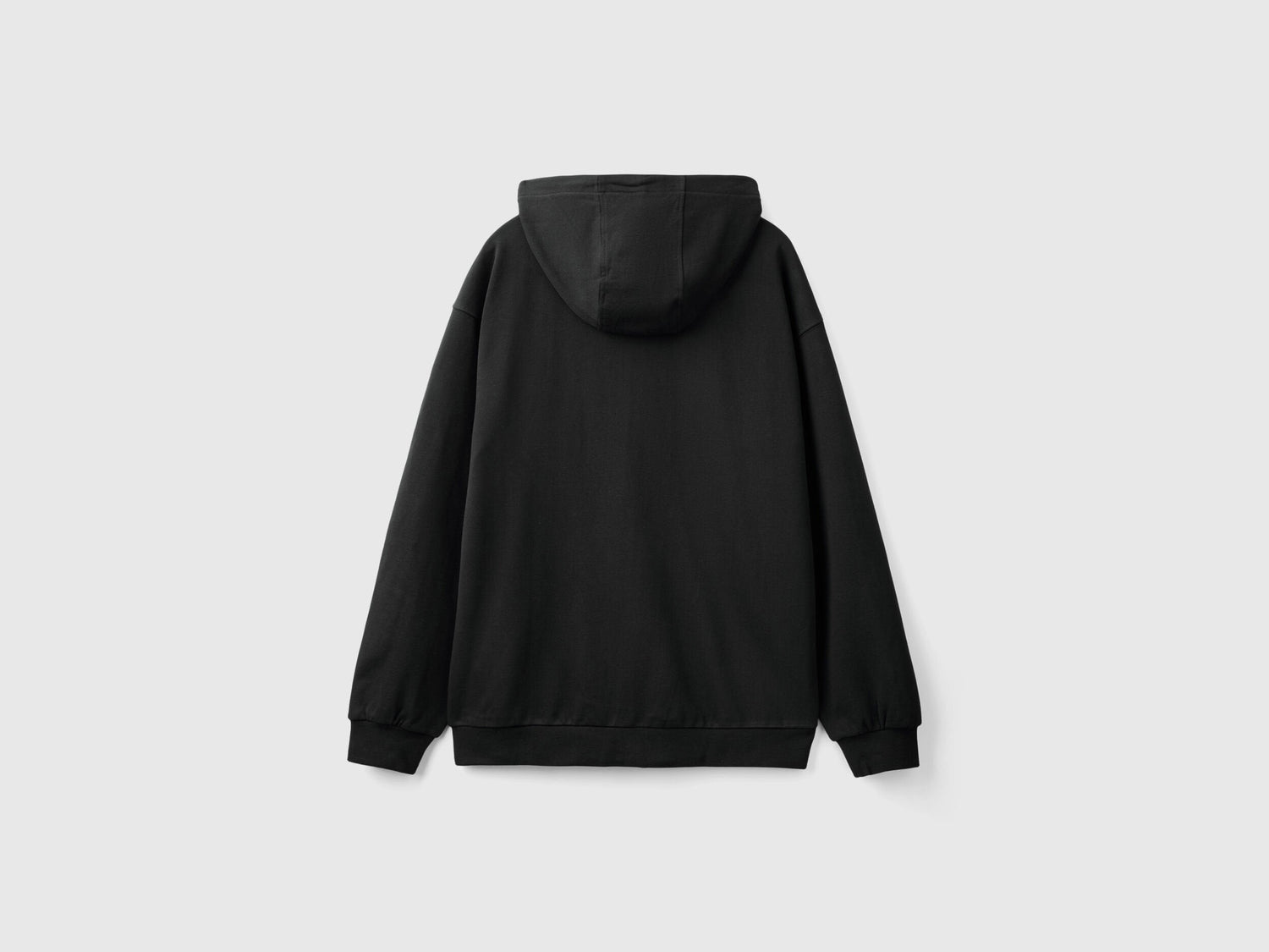 Flat lay front view of a black pullover hoodie for men.