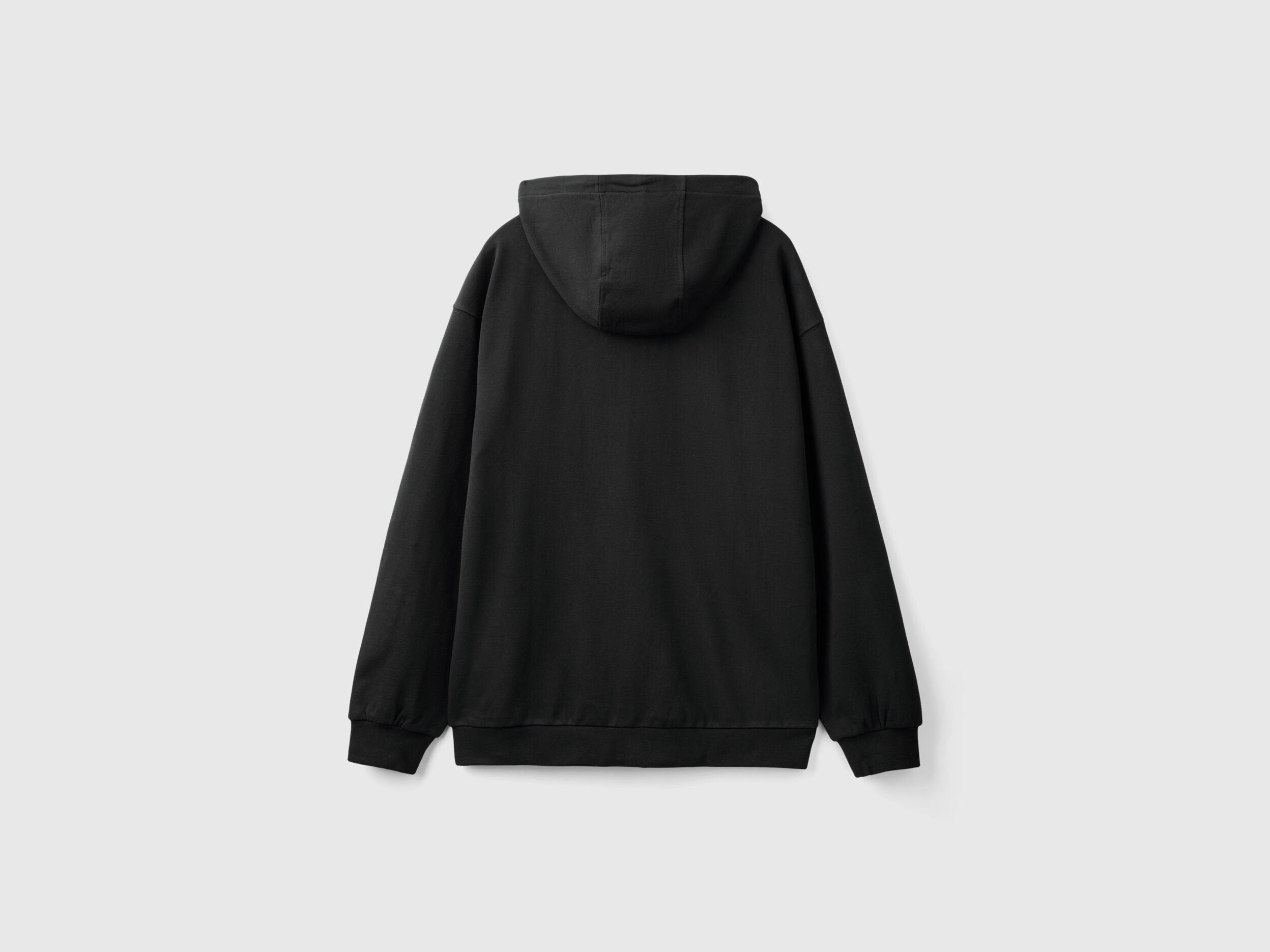 Flat lay front view of a black pullover hoodie for men.