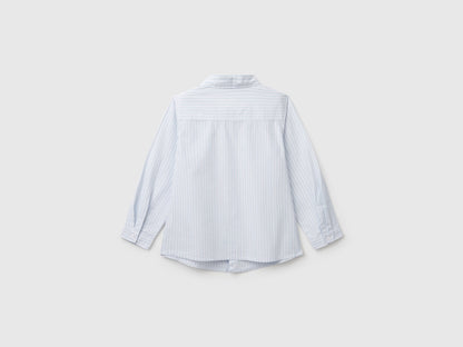 Back view of a white and blue striped shirt for men or boys in Kuwait.