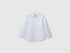 Front view of a white and blue striped shirt for men or boys in Kuwait.