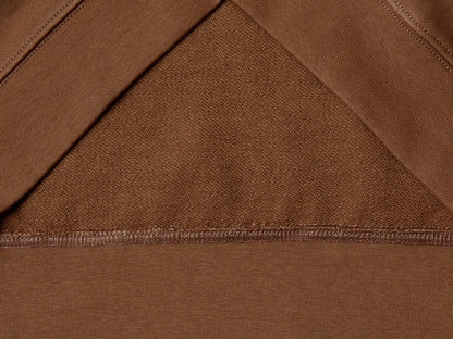 Flat lay back view of a brown crew neck sweatshirt for men.