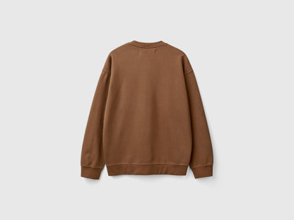 Flat lay front view of a brown crew neck sweatshirt for men. 