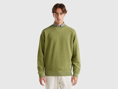 Front view of a dark green cotton sweatshirt for men.