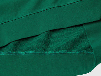 Flat lay back view of a green crew neck sweatshirt for men.