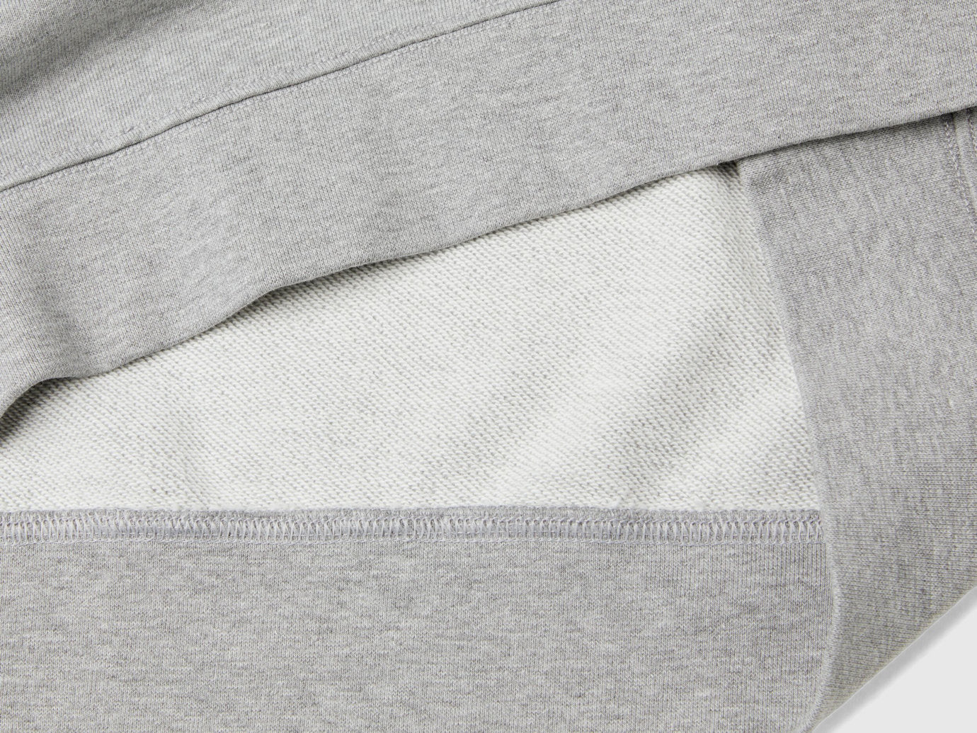 Flat lay back view of a grey crew neck sweatshirt for men.