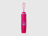 Folded pink Benetton umbrella, compact for portability.