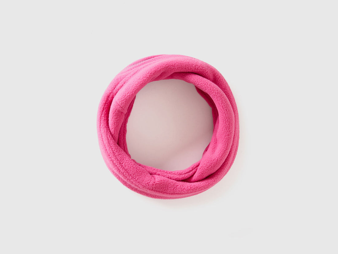 Pink fleece neck warmer, cozy snood for winter.