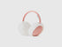 Pink and white faux fur earmuffs with ribbed headband.