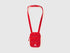 Front view of a red cell phone case with a long shoulder strap and Benetton logo.