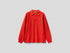 Front view of a vibrant red long-sleeve polo shirt for kids, featuring a classic collar and two-button placket.