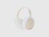 White faux fur earmuffs with corduroy detail.