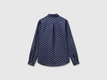Flat back view of a dark blue patterned shirt for women, available online in Kuwait.