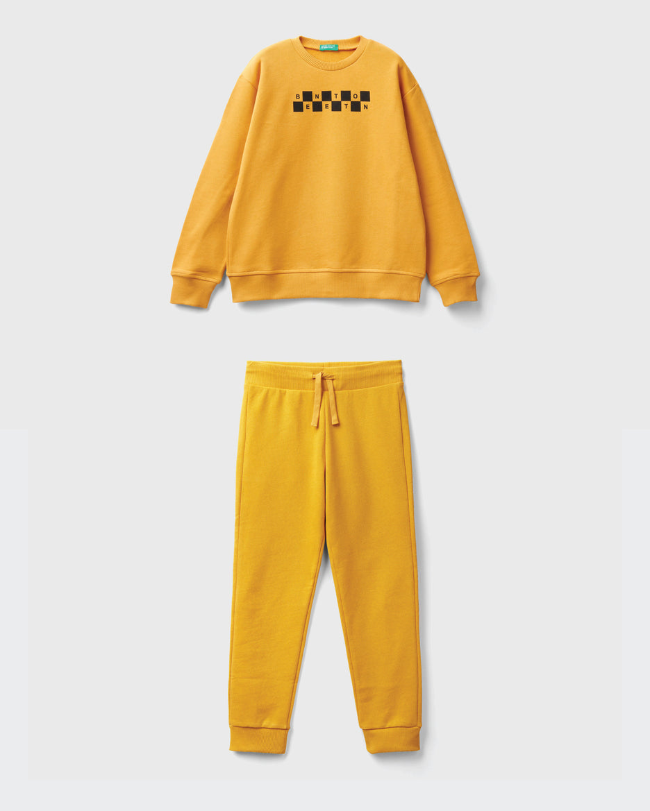 100% Cotton Sweatshirt Tracksuit With Logo Print _01