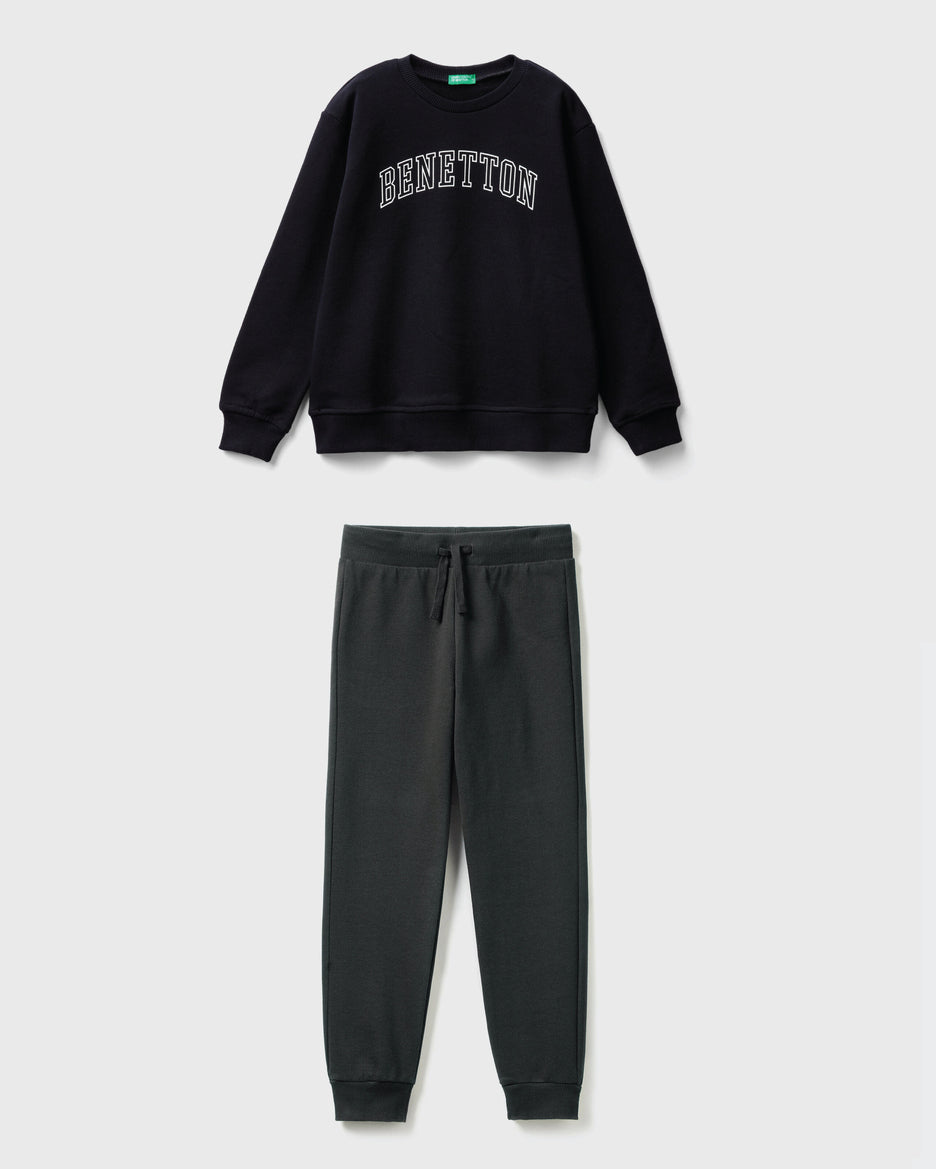 100% Cotton Sweatshirt Tracksuit With Logo Print _01
