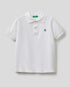 Flat lay front view of a white polo shirt for boys in Kuwait.