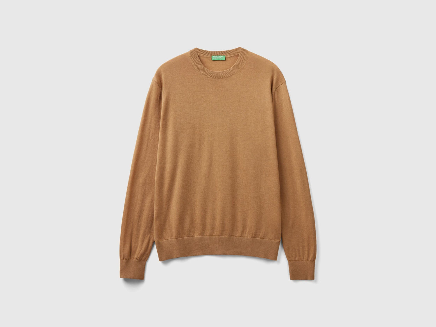 Flat lay front view of a beige sweater for men.