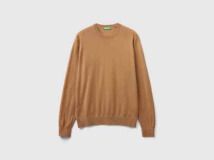 Flat lay front view of a beige sweater for men.