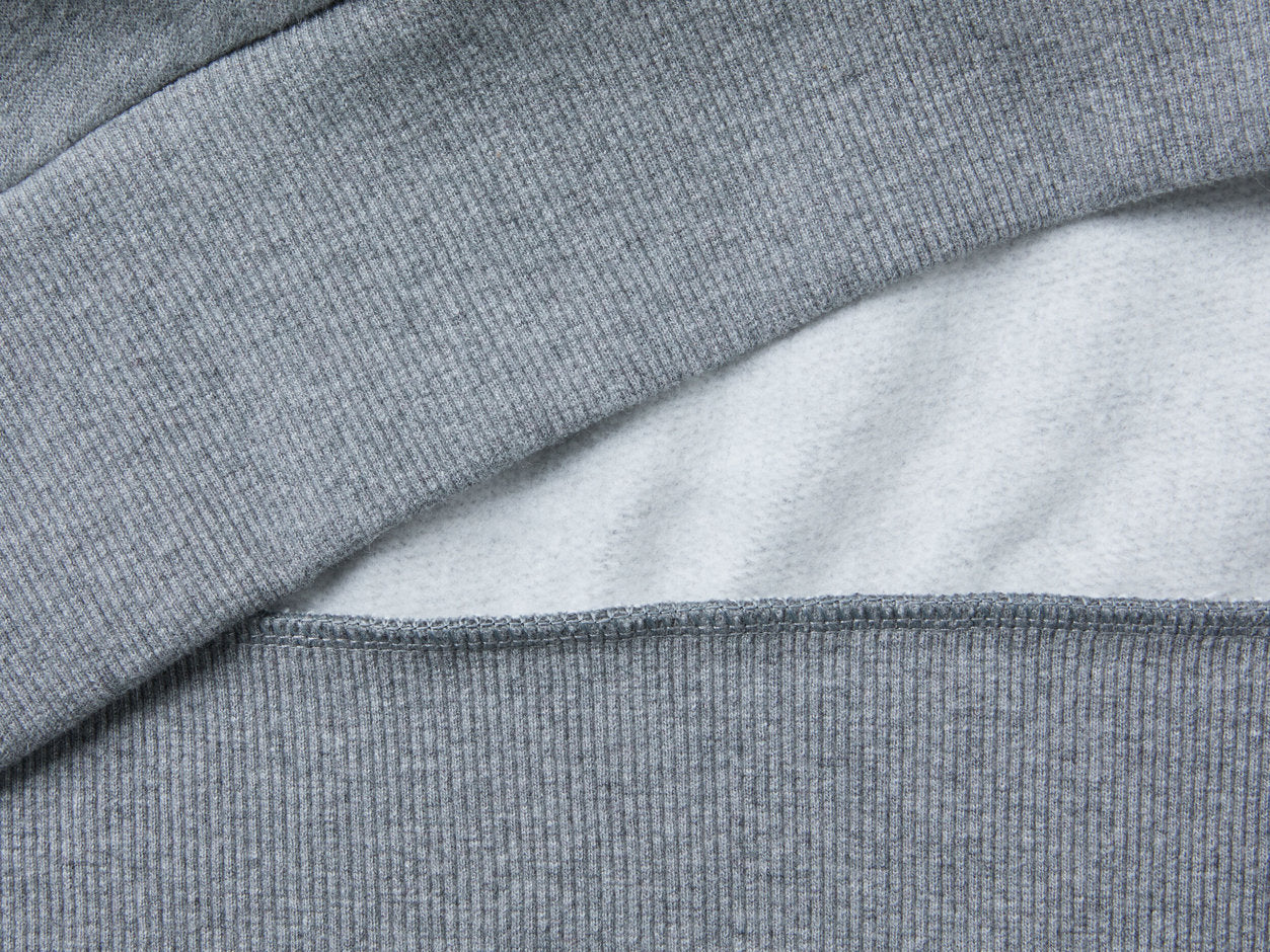 Flat lay back view of a grey hoodie for men.