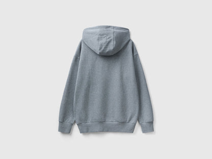 Flat lay front view of a grey hoodie for men.
